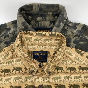 2- Vintage Woolrich Moose Buffalo Print Flannel Button Up Shirts Mens XL 90s 00s